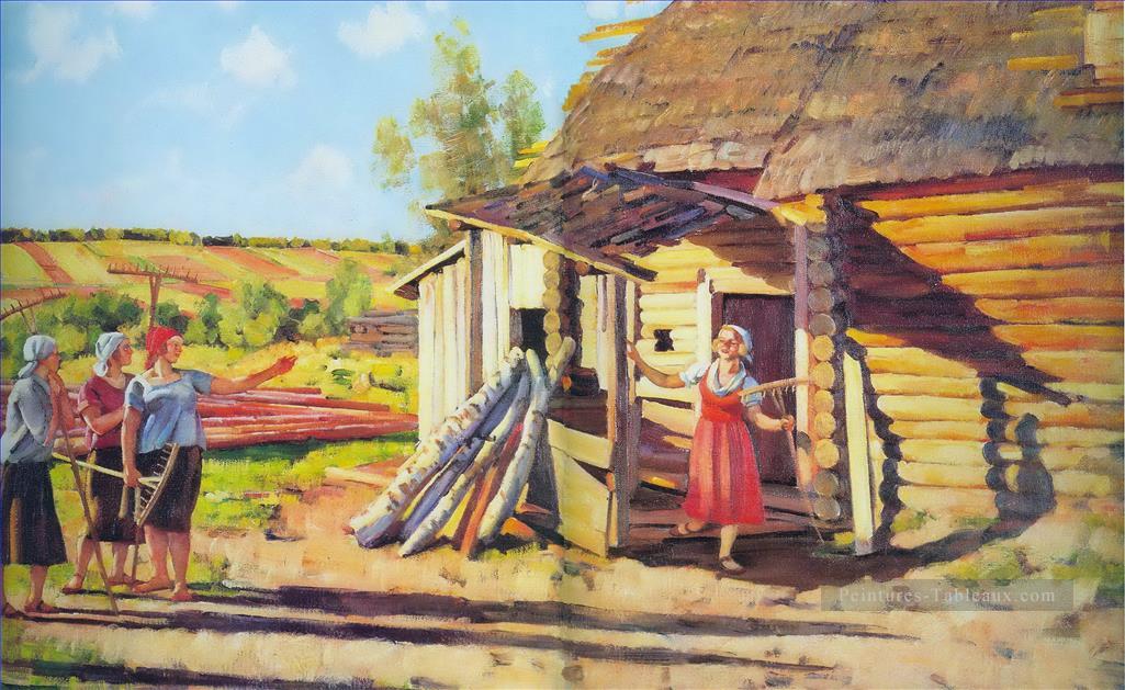 premiers agriculteurs collectifs dans les rayons de sun podolina mosk reg Konstantin Yuon Peintures à l'huile